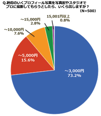 納得のいくプロフィール写真を写真館やスタジオでプロに撮影してもらうとしたら、いくら出しますか？のアンケート結果グラフ